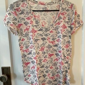 Bird Print V-Neck Top